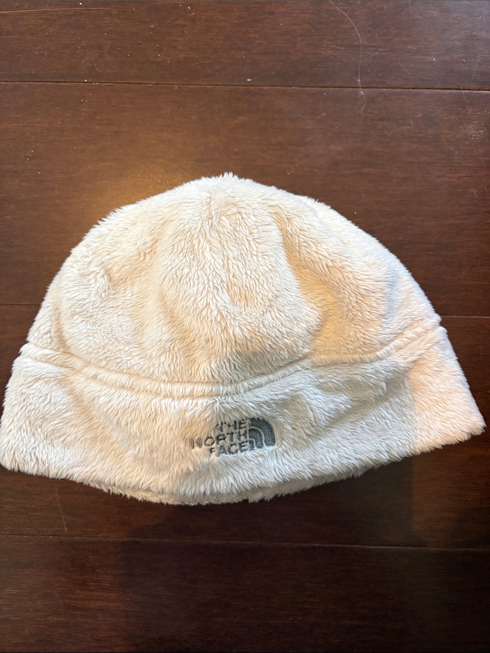 The North Face fuzzy Cream Plush Fleece Beanie